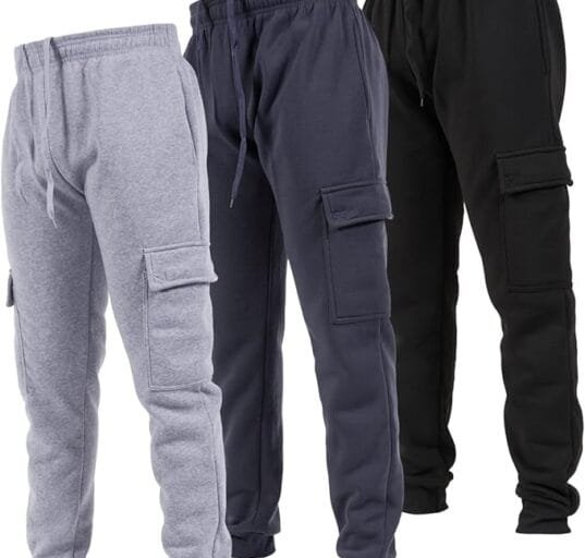 Ultra Performance 3 Pack Mens Sweatpants, Fleece Cargo Joggers for Men with Pockets
