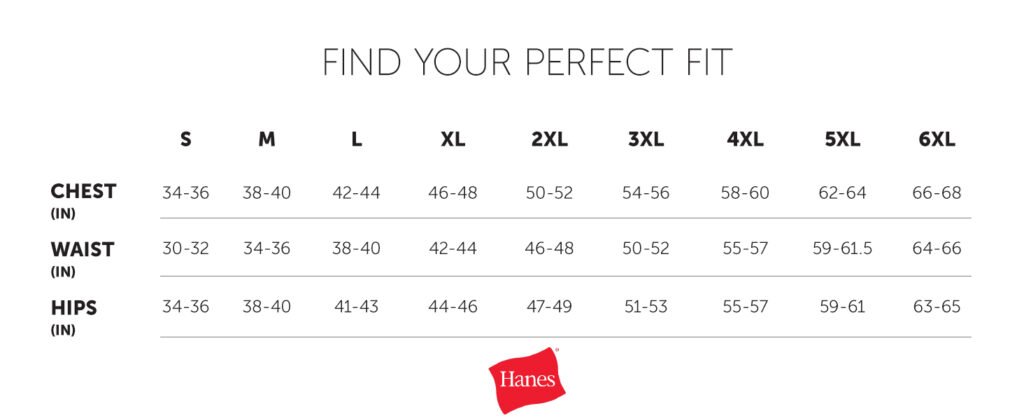 Hanes Men's Size Chart